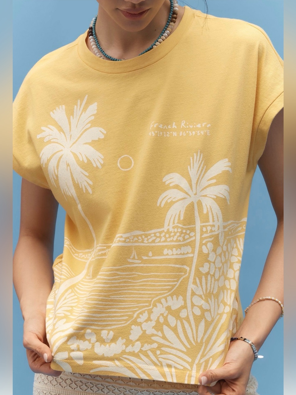 Anthropologie Wild Fever Studio Muscle Boxy Graphic Tee Palm Trees Beach Vacay M